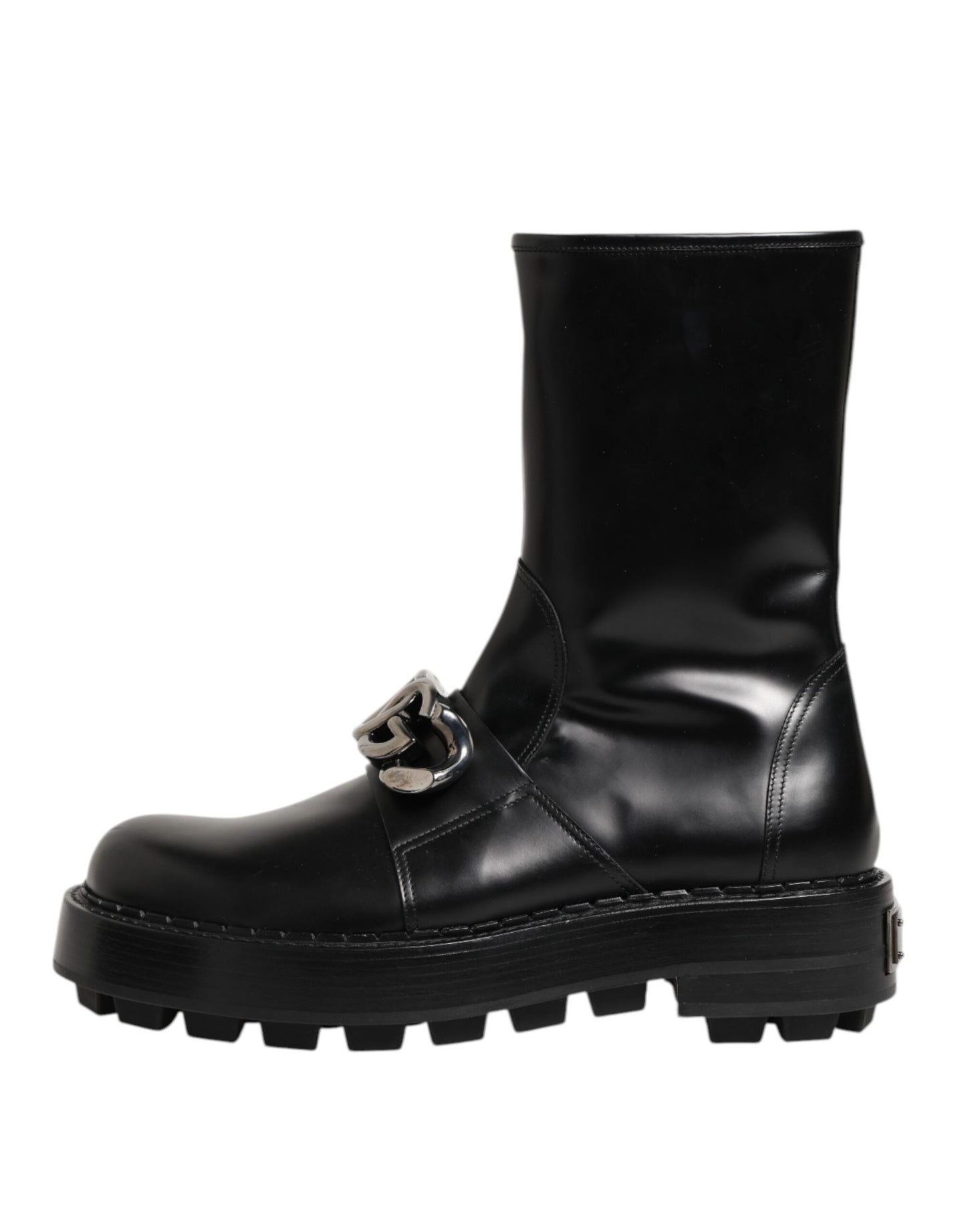 Dolce & Gabbana Black Logo Plaque Mid Calf Biker Boots Shoes Dolce & Gabbana