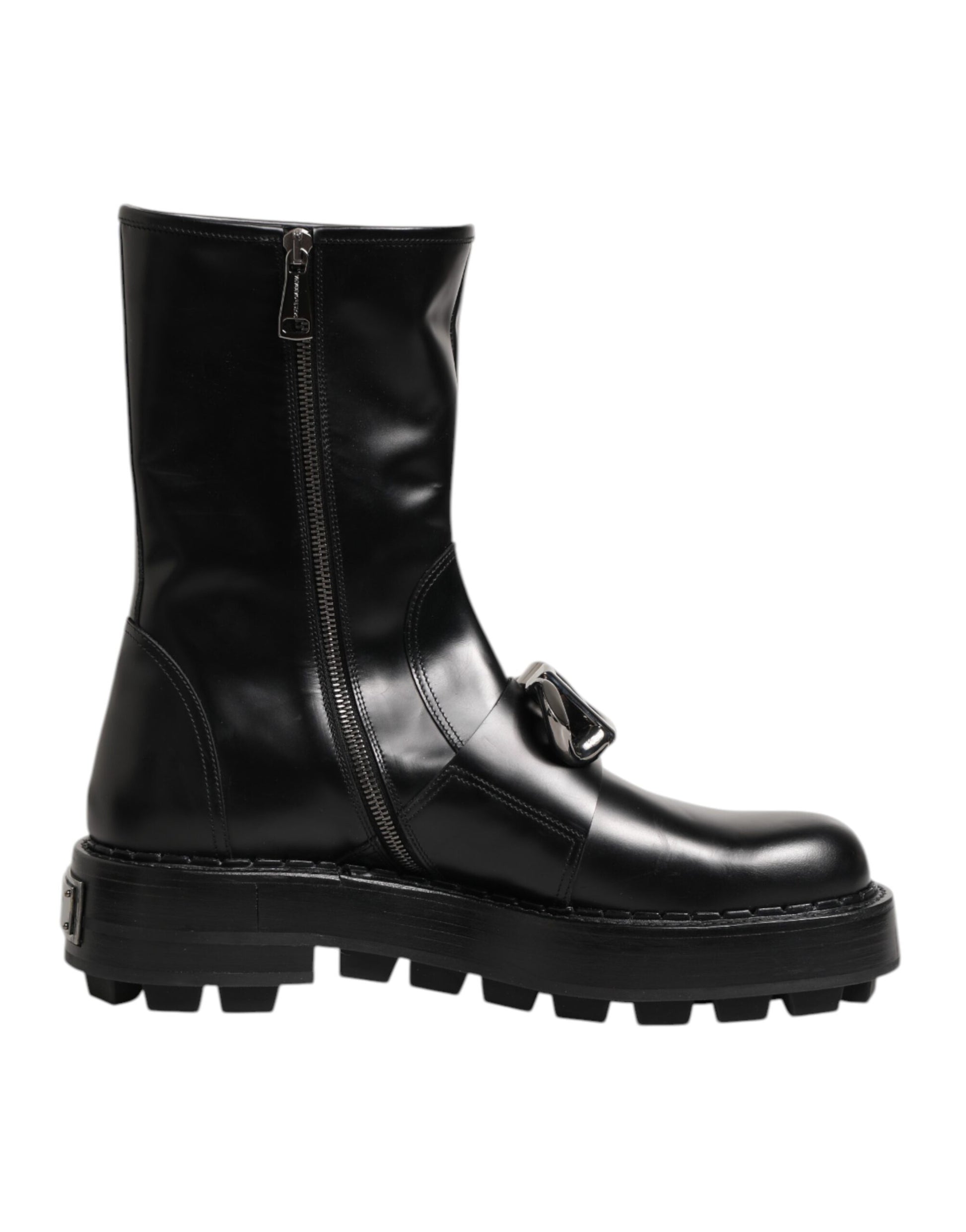 Dolce & Gabbana Black Logo Plaque Mid Calf Biker Boots Shoes Dolce & Gabbana