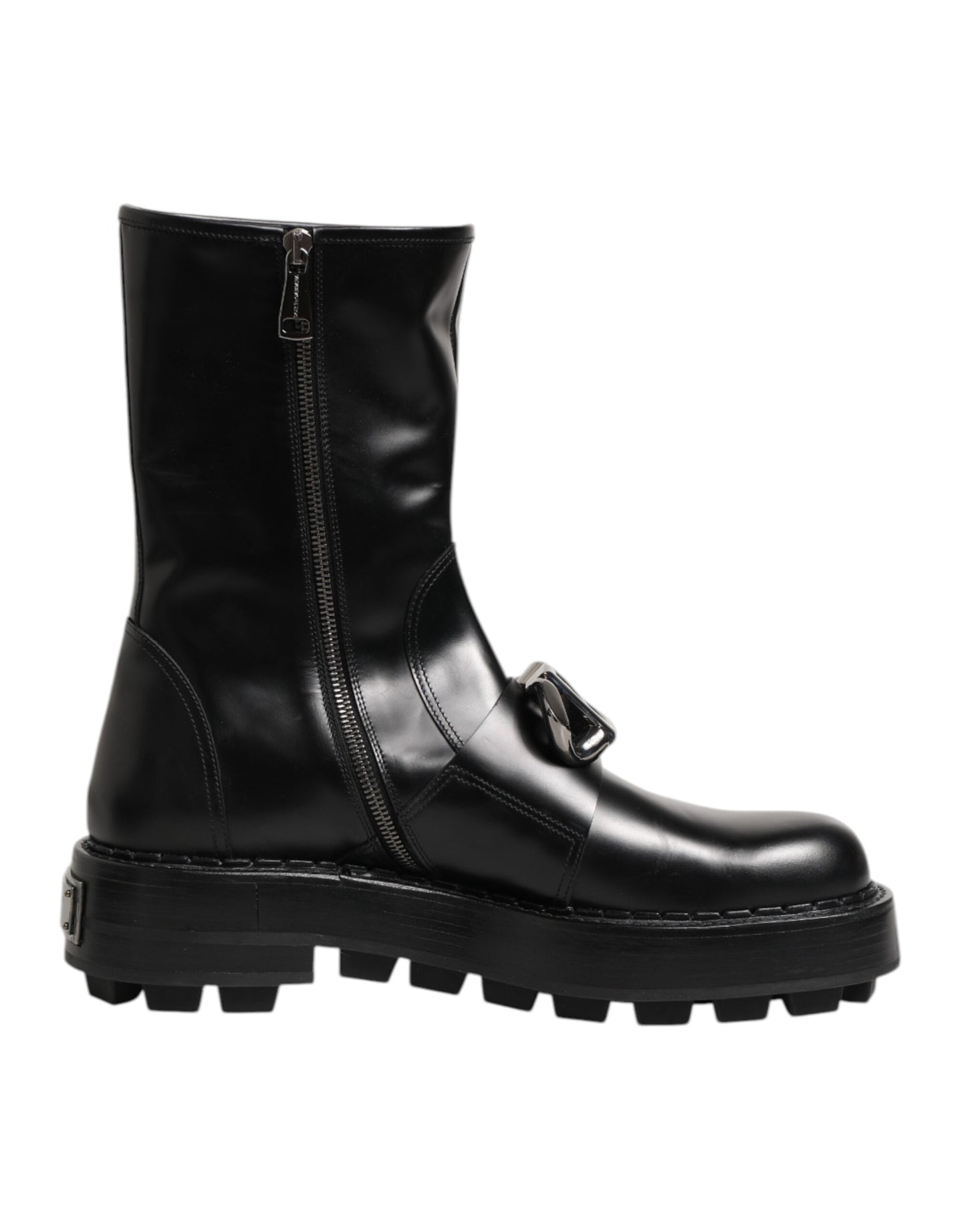 Dolce & Gabbana Black Logo Plaque Mid Calf Biker Boots Shoes Dolce & Gabbana