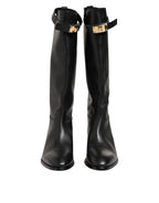 Dolce & Gabbana Black Logo Plaque Over The Calf Boots Shoes - Eljoys Fashion 