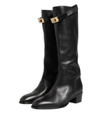 Dolce & Gabbana Black Logo Plaque Over The Calf Boots Shoes - Eljoys Fashion 