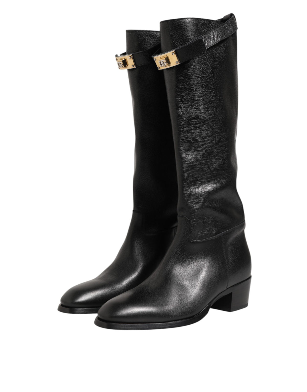 Dolce & Gabbana Black Logo Plaque Over The Calf Boots Shoes - Eljoys Fashion 
