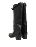 Dolce & Gabbana Black Logo Plaque Over The Calf Boots Shoes - Eljoys Fashion 