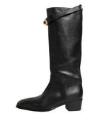 Dolce & Gabbana Black Logo Plaque Over The Calf Boots Shoes - Eljoys Fashion 