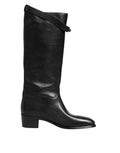 Dolce & Gabbana Black Logo Plaque Over The Calf Boots Shoes - Eljoys Fashion 