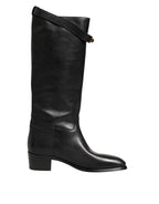 Dolce & Gabbana Black Logo Plaque Over The Calf Boots Shoes - Eljoys Fashion 