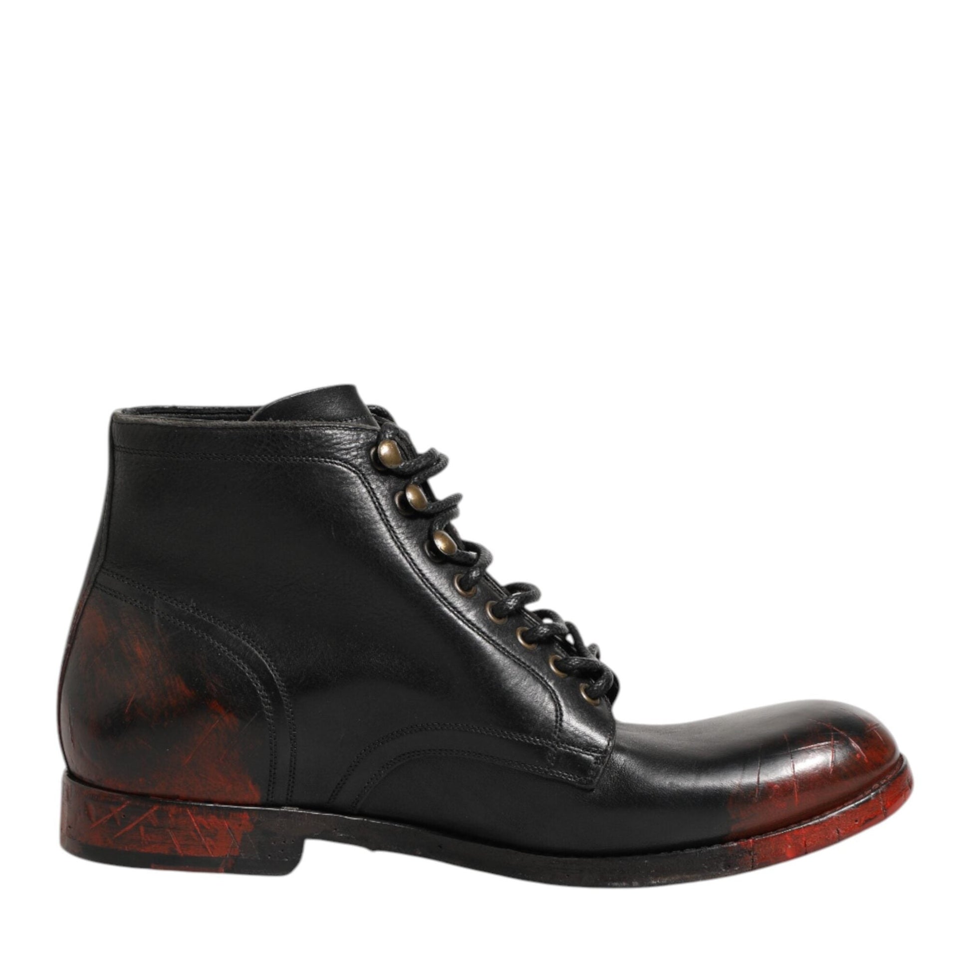 Dolce & Gabbana Black Red Lace Up Short Ankle Boot Shoes