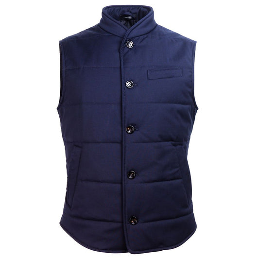 Made in Italy Blue Wool Sleveless Jacket Made in Italy