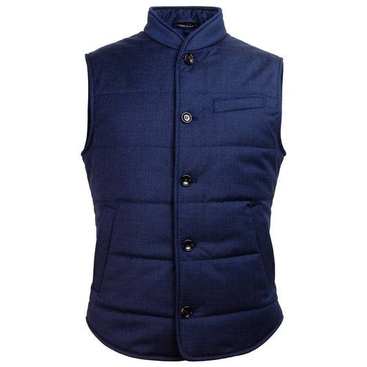 Made in Italy Blue Wool Sleveless Jacket Made in Italy