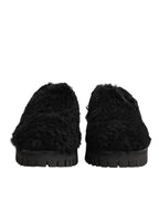 Dolce & Gabbana Dress Black Fur Leather Slippers Men Shoes - Eljoys Fashion 