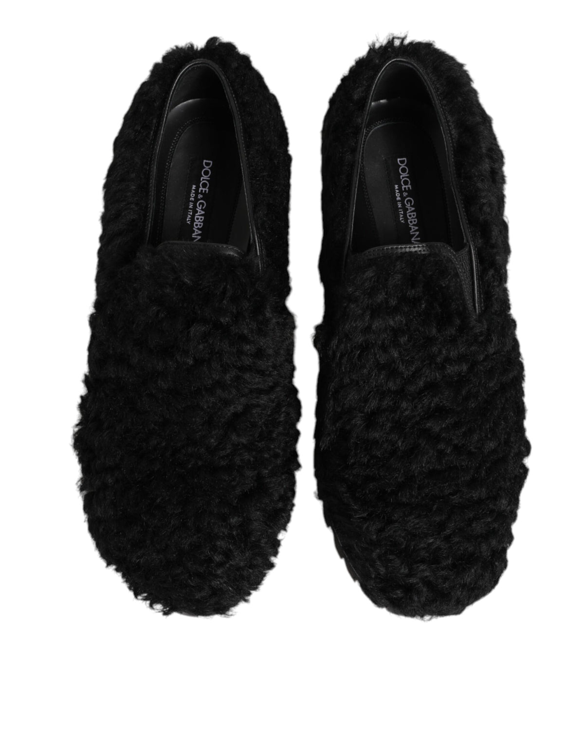 Dolce & Gabbana Dress Black Fur Leather Slippers Men Shoes - Eljoys Fashion 