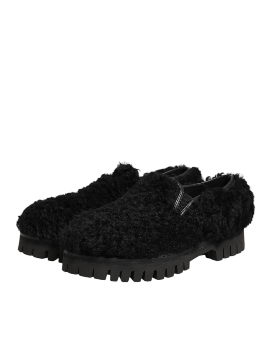 Dolce & Gabbana Dress Black Fur Leather Slippers Men Shoes - Eljoys Fashion 