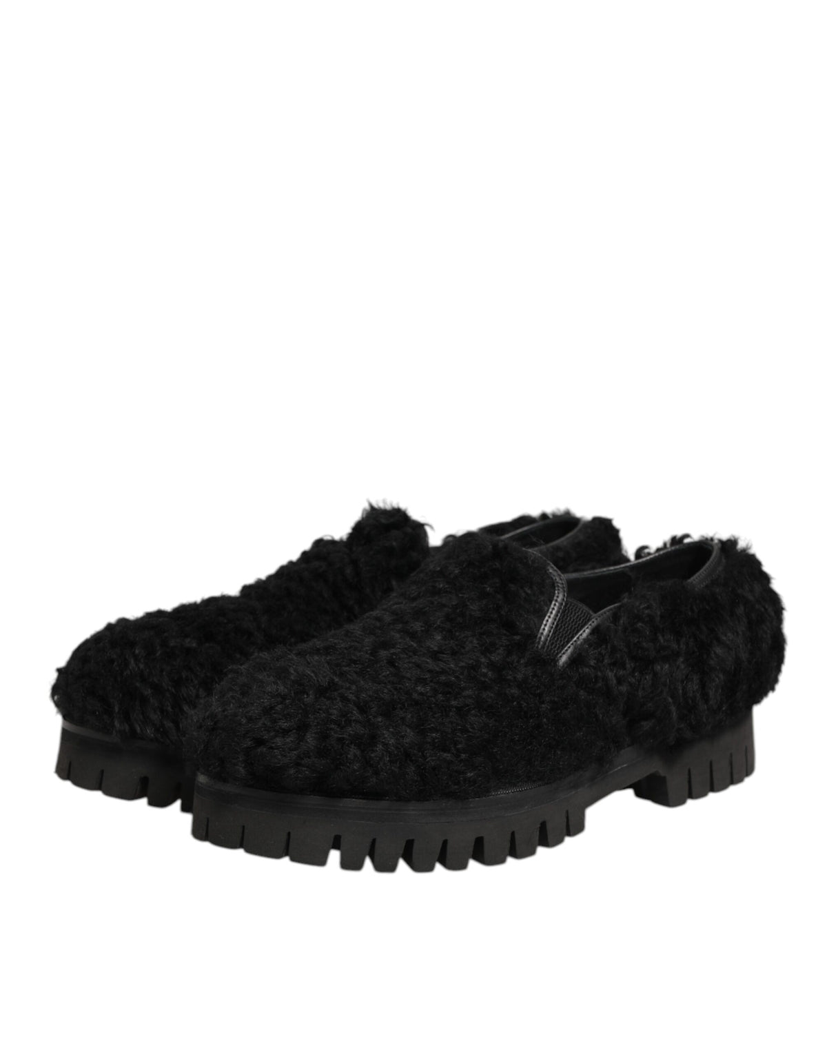 Dolce & Gabbana Dress Black Fur Leather Slippers Men Shoes - Eljoys Fashion 