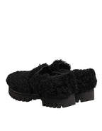 Dolce & Gabbana Dress Black Fur Leather Slippers Men Shoes - Eljoys Fashion 