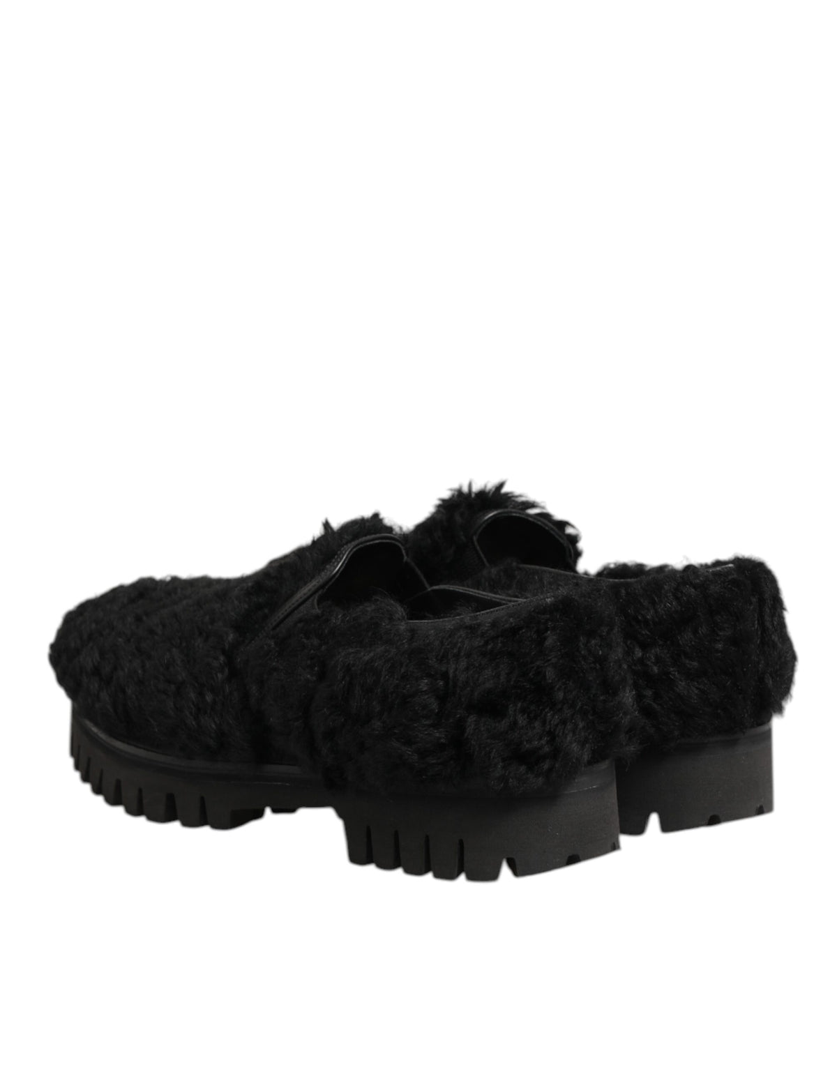 Dolce & Gabbana Dress Black Fur Leather Slippers Men Shoes - Eljoys Fashion 