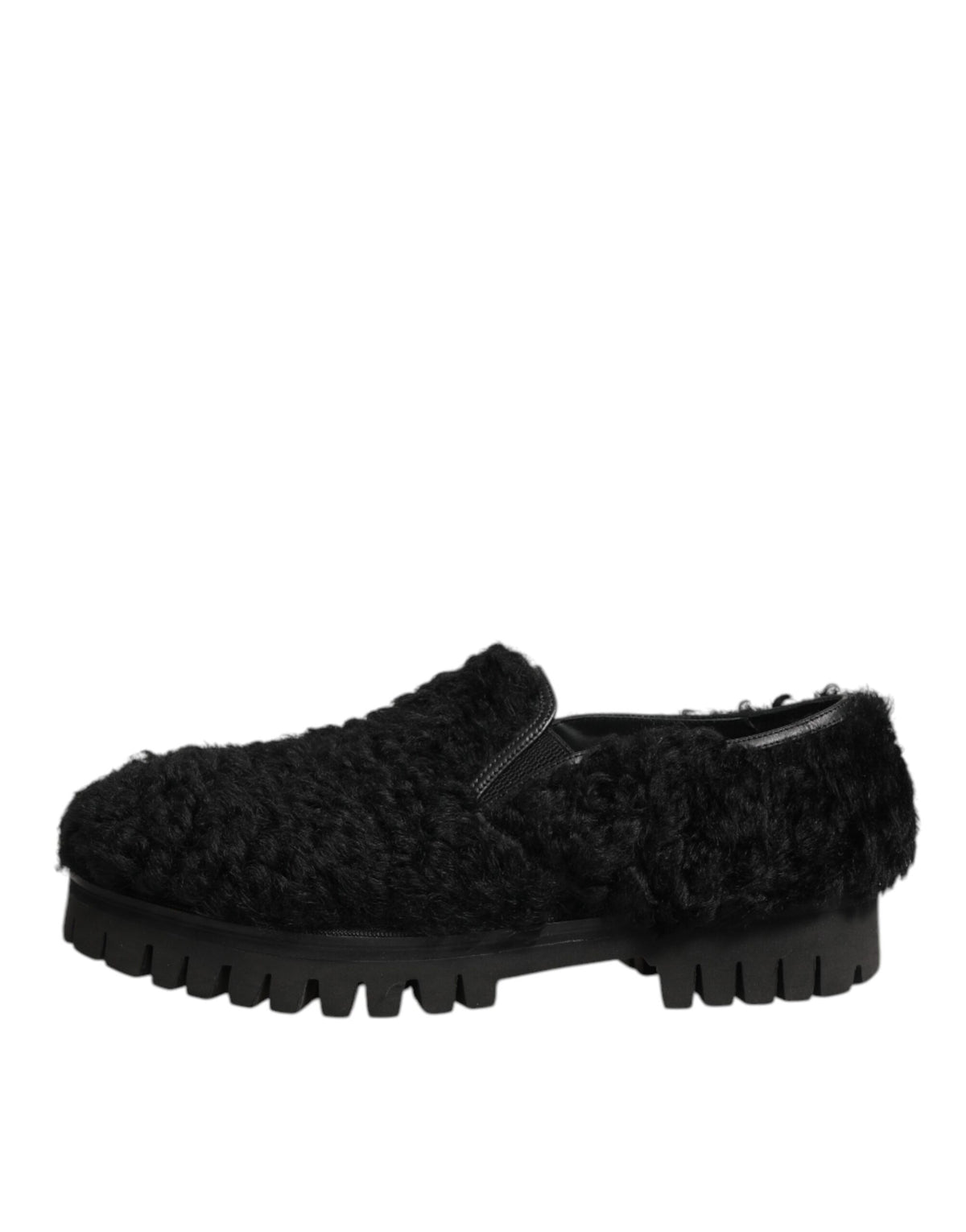 Dolce & Gabbana Dress Black Fur Leather Slippers Men Shoes - Eljoys Fashion 