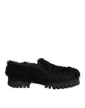 Dolce & Gabbana Dress Black Fur Leather Slippers Men Shoes - Eljoys Fashion 