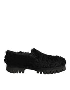 Dolce & Gabbana Dress Black Fur Leather Slippers Men Shoes - Eljoys Fashion 