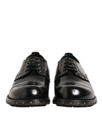 Dolce & Gabbana Black Leather Studded Men Formal Derby Shoes - Eljoys Fashion 