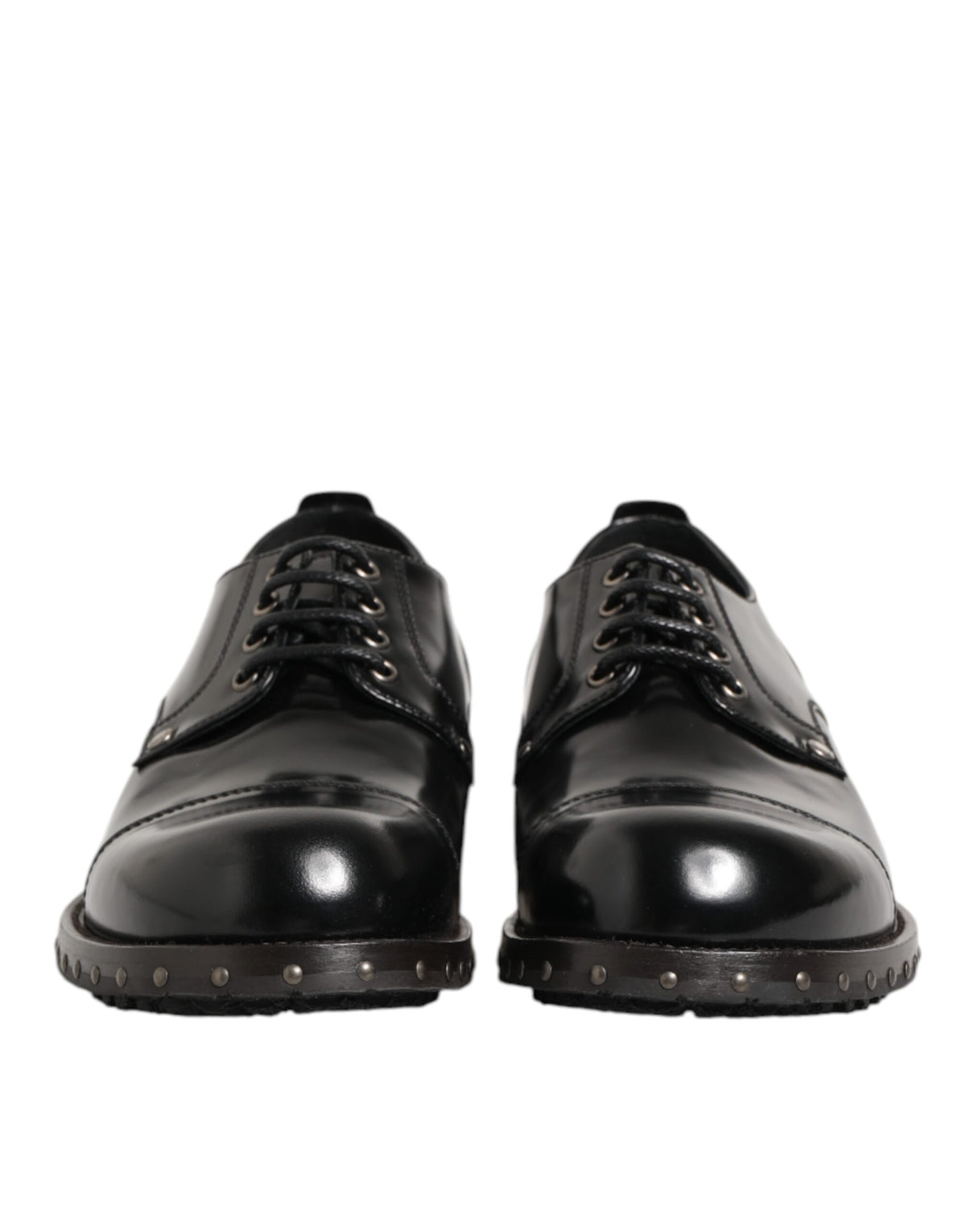 Dolce & Gabbana Black Leather Studded Men Formal Derby Shoes - Eljoys Fashion 