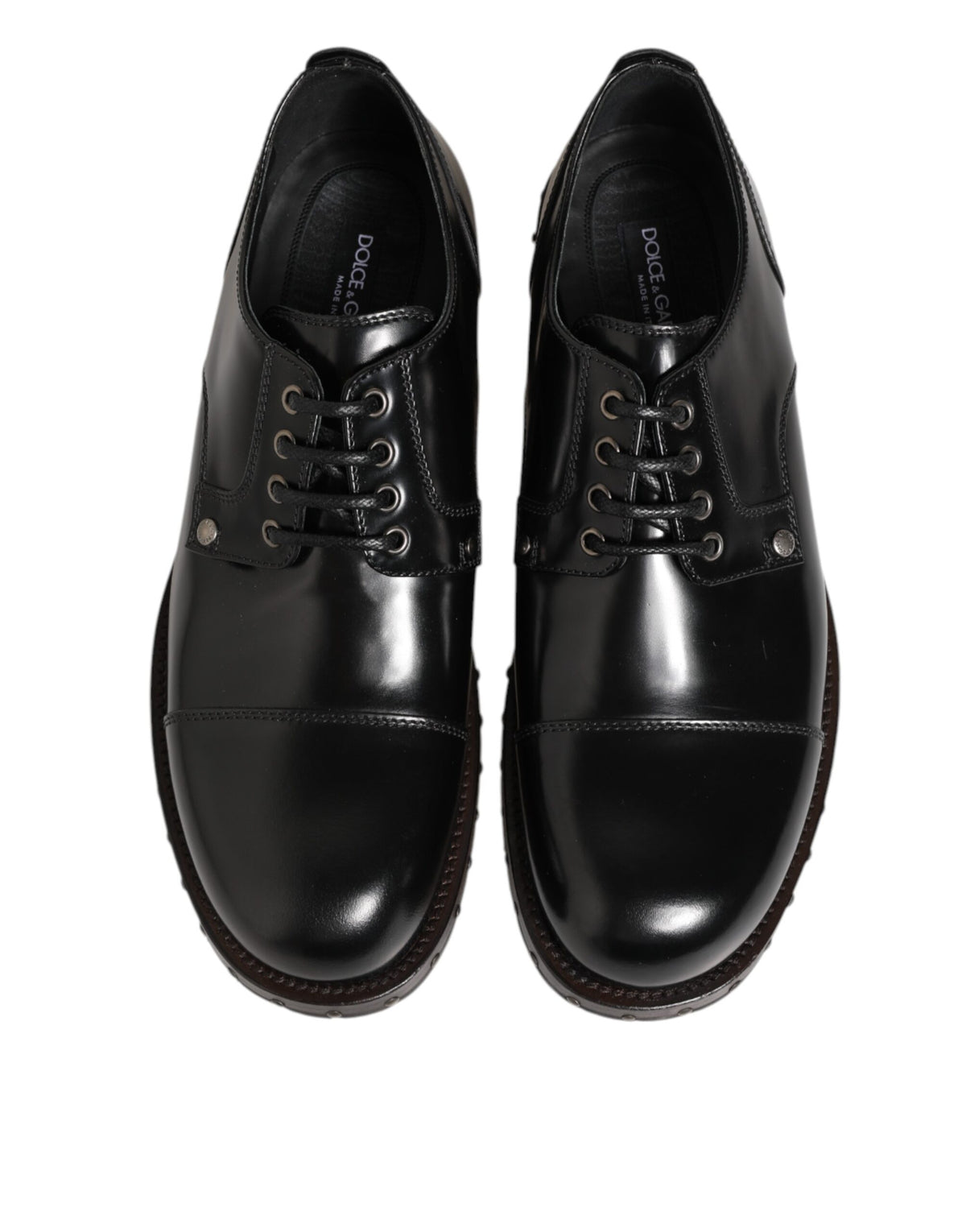 Dolce & Gabbana Black Leather Studded Men Formal Derby Shoes - Eljoys Fashion 