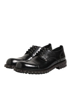 Dolce & Gabbana Black Leather Studded Men Formal Derby Shoes - Eljoys Fashion 