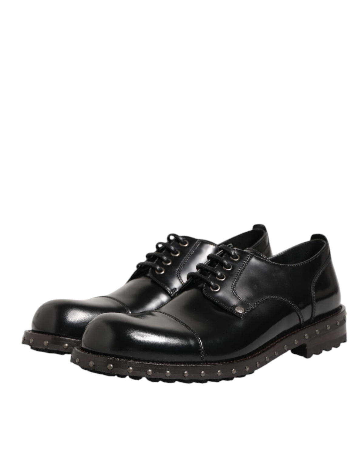 Dolce & Gabbana Black Leather Studded Men Formal Derby Shoes - Eljoys Fashion 