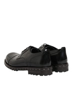 Dolce & Gabbana Black Leather Studded Men Formal Derby Shoes - Eljoys Fashion 