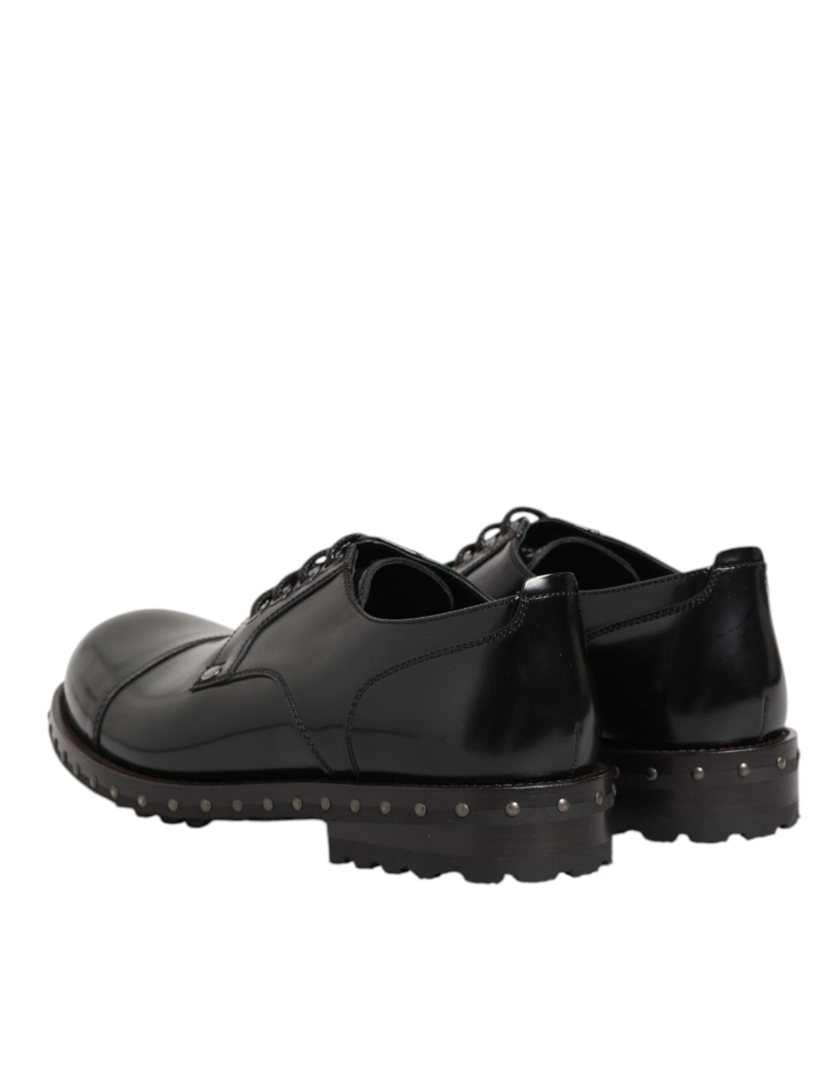 Dolce & Gabbana Black Leather Studded Men Formal Derby Shoes - Eljoys Fashion 