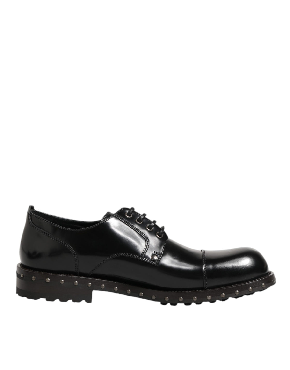 Dolce & Gabbana Black Leather Studded Men Formal Derby Shoes - Eljoys Fashion 