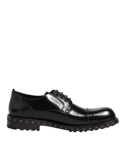 Dolce & Gabbana Black Leather Studded Men Formal Derby Shoes Dolce & Gabbana