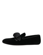 Dolce & Gabbana Black Suede Cotton Rose Slip On Loafers Shoes - Eljoys Fashion 