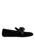 Dolce & Gabbana Black Suede Cotton Rose Slip On Loafers Shoes - Eljoys Fashion 