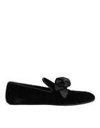 Dolce & Gabbana Black Suede Cotton Rose Slip On Loafers Shoes - Eljoys Fashion 
