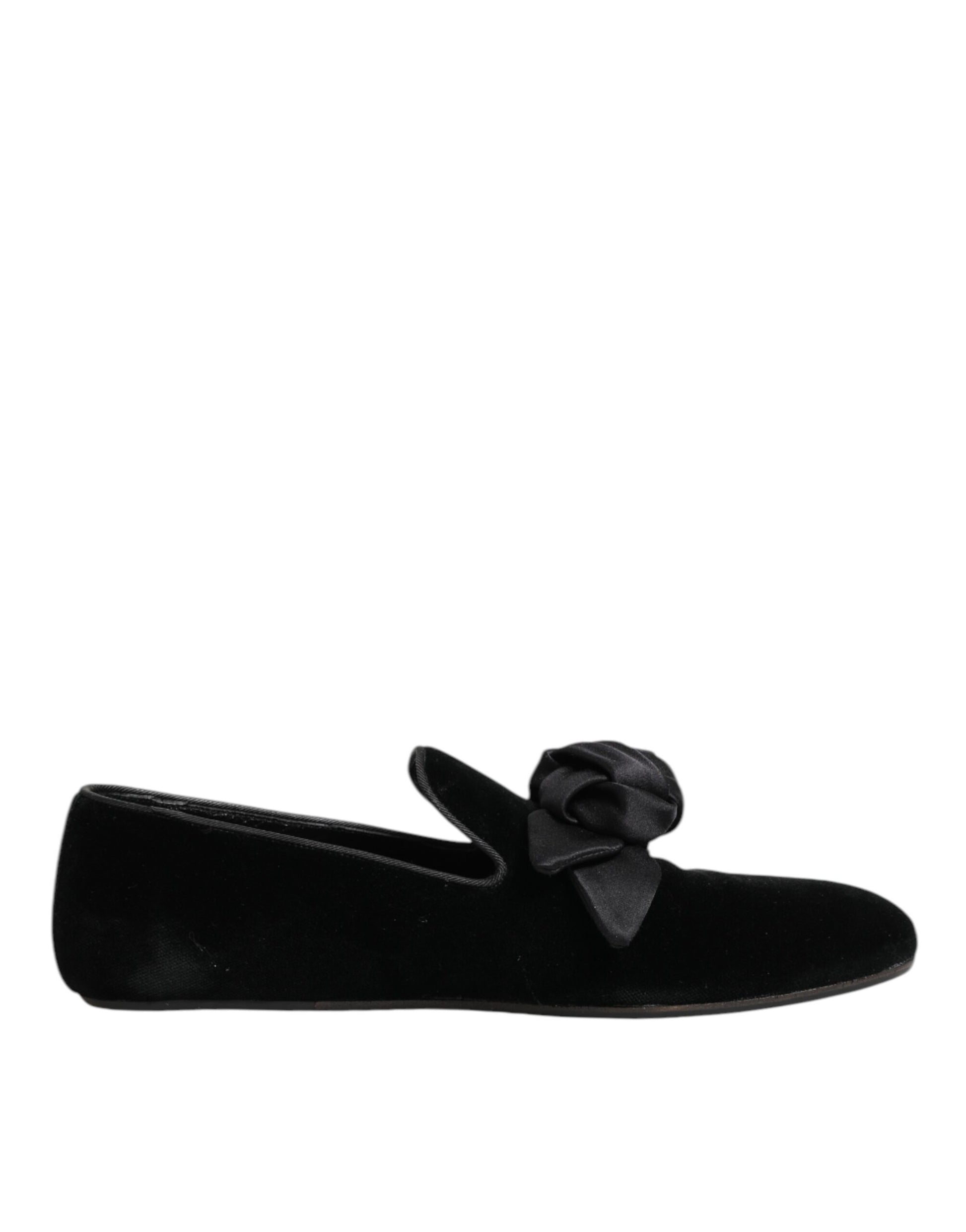 Dolce & Gabbana Black Suede Cotton Rose Slip On Loafers Shoes