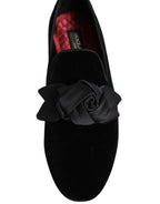 Dolce & Gabbana Black Suede Cotton Rose Slip On Loafers Shoes - Eljoys Fashion 