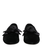 Dolce & Gabbana Black Suede Cotton Rose Slip On Loafers Shoes - Eljoys Fashion 