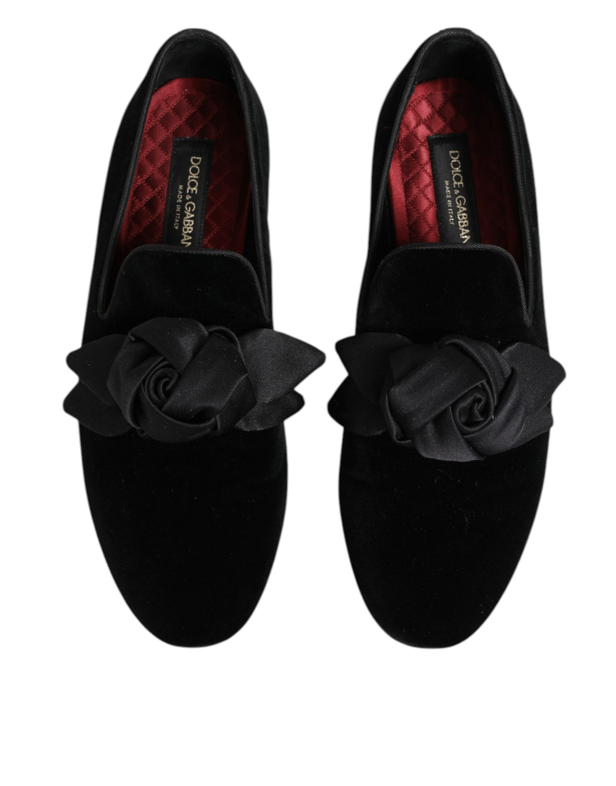 Dolce & Gabbana Black Suede Cotton Rose Slip On Loafers Shoes - Eljoys Fashion 