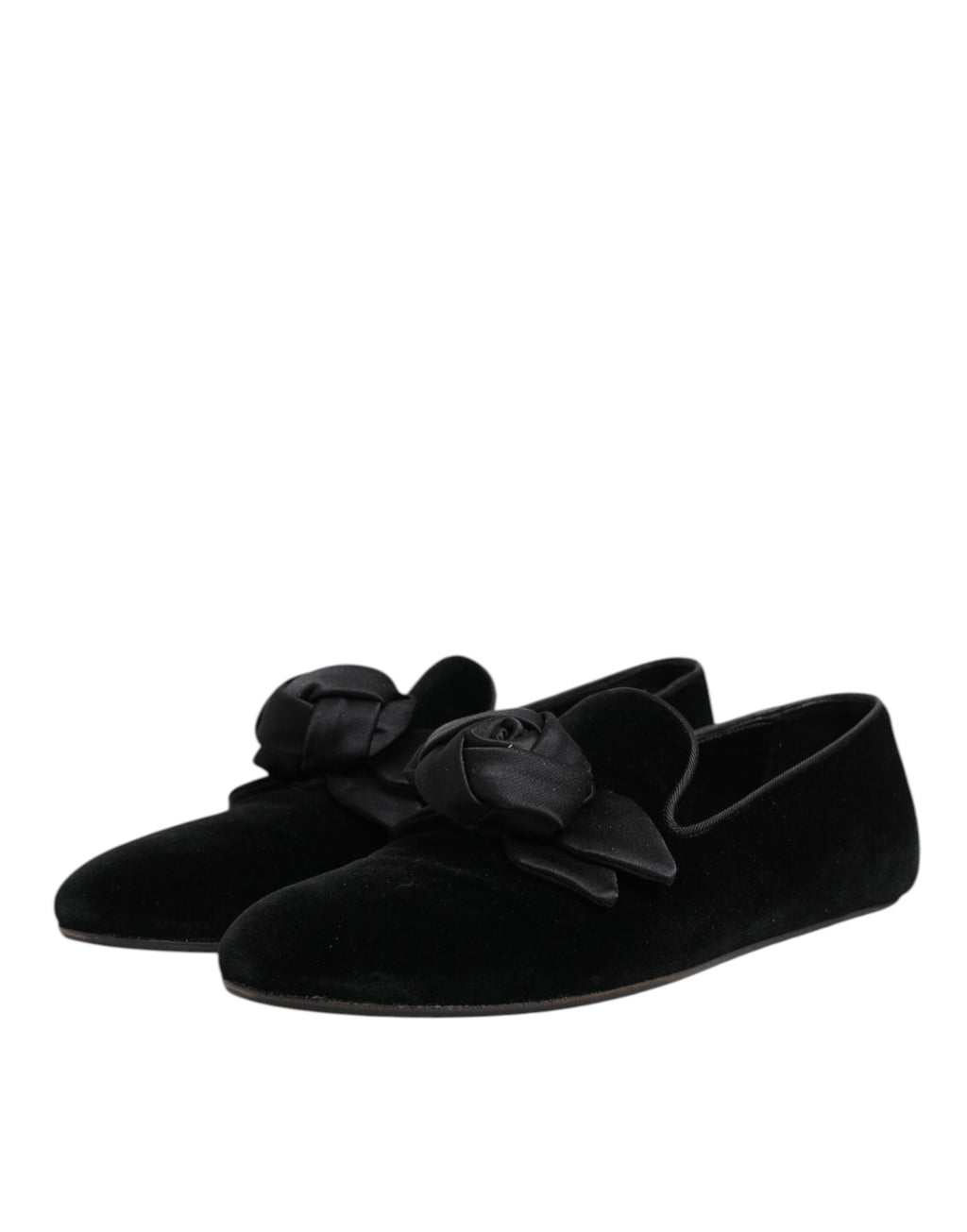 Dolce & Gabbana Black Suede Cotton Rose Slip On Loafers Shoes - Eljoys Fashion 