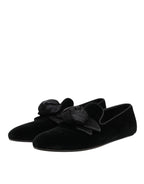 Dolce & Gabbana Black Suede Cotton Rose Slip On Loafers Shoes - Eljoys Fashion 