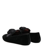 Dolce & Gabbana Black Suede Cotton Rose Slip On Loafers Shoes - Eljoys Fashion 