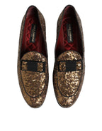 Dolce & Gabbana Gold Sequined Slip On Loafers Men Dress Shoes - Eljoys Fashion 