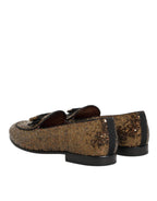 Dolce & Gabbana Gold Sequined Slip On Loafers Men Dress Shoes - Eljoys Fashion 