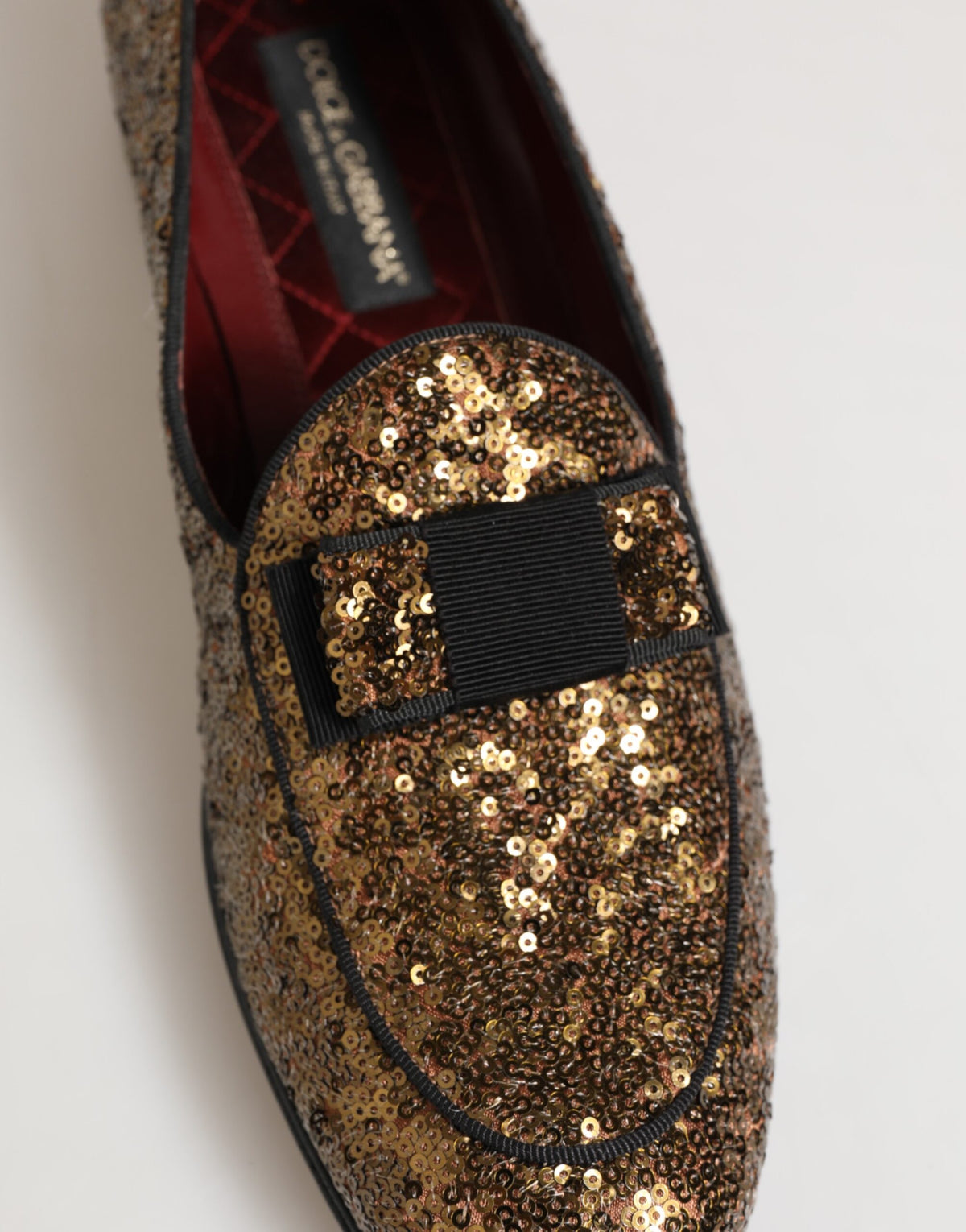 Dolce & Gabbana Gold Sequined Slip On Loafers Men Dress Shoes - Eljoys Fashion 
