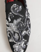 Dolce & Gabbana Black Silver Sequined Loafers Men Dress Shoes