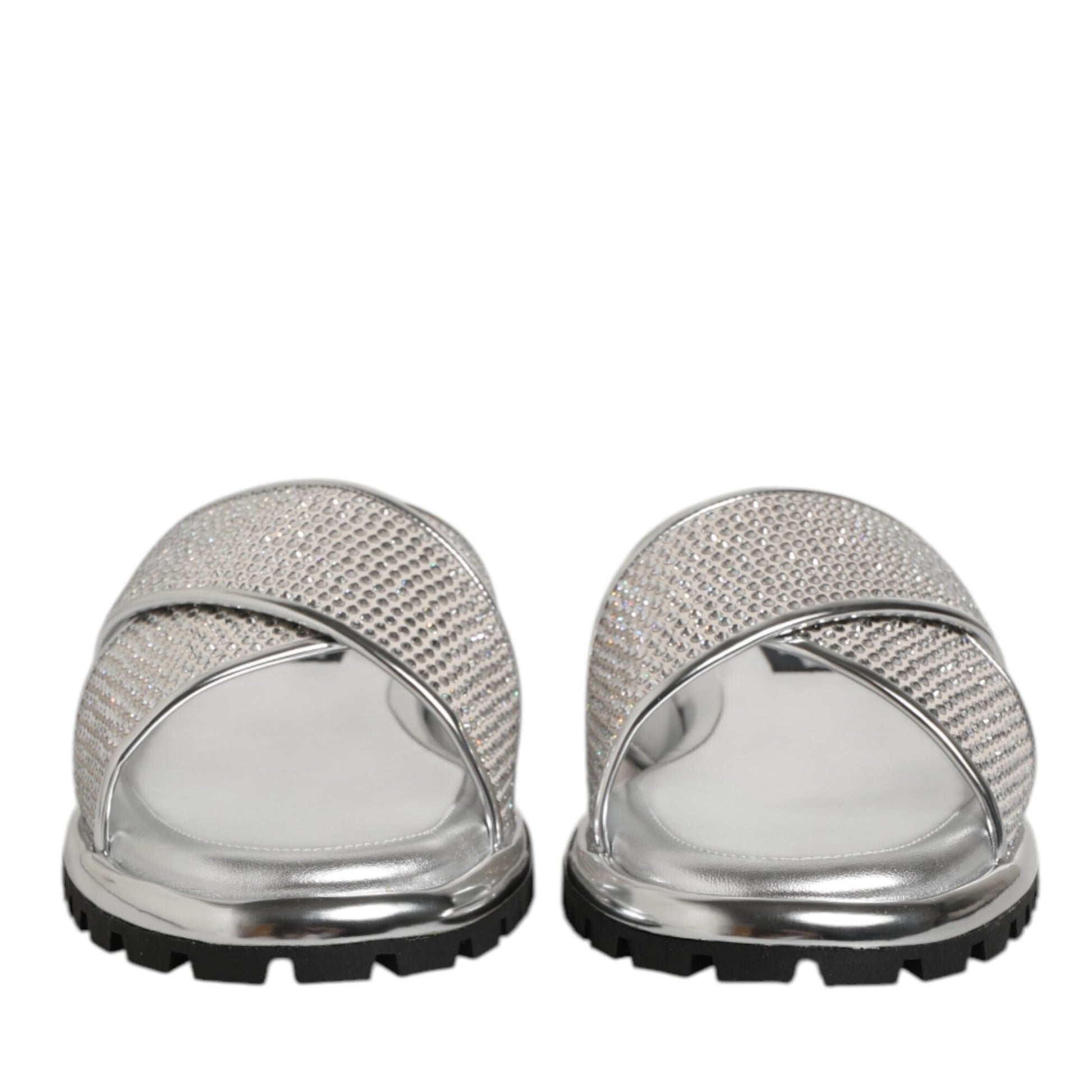 Dolce & Gabbana Silver Strass Slides Flats Slippers Shoes