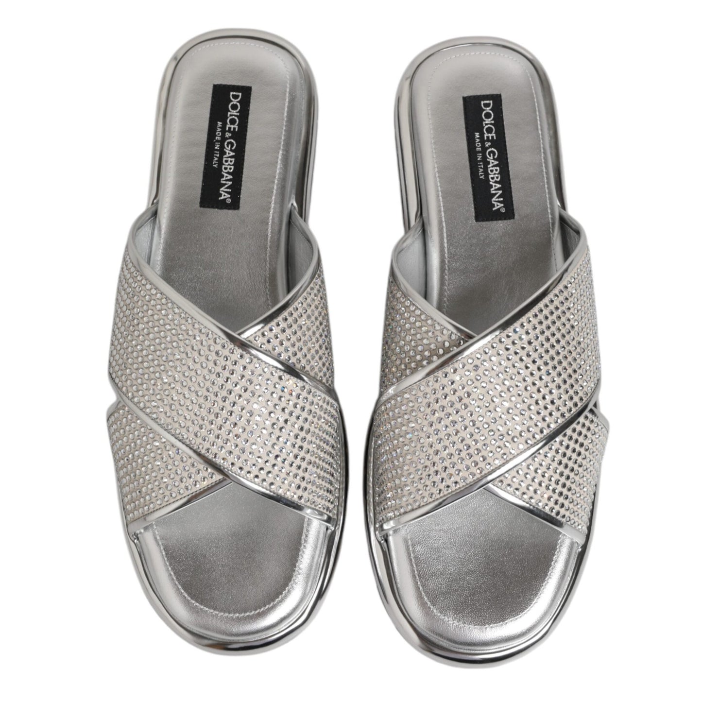 Dolce & Gabbana Silver Strass Slides Flats Slippers Shoes