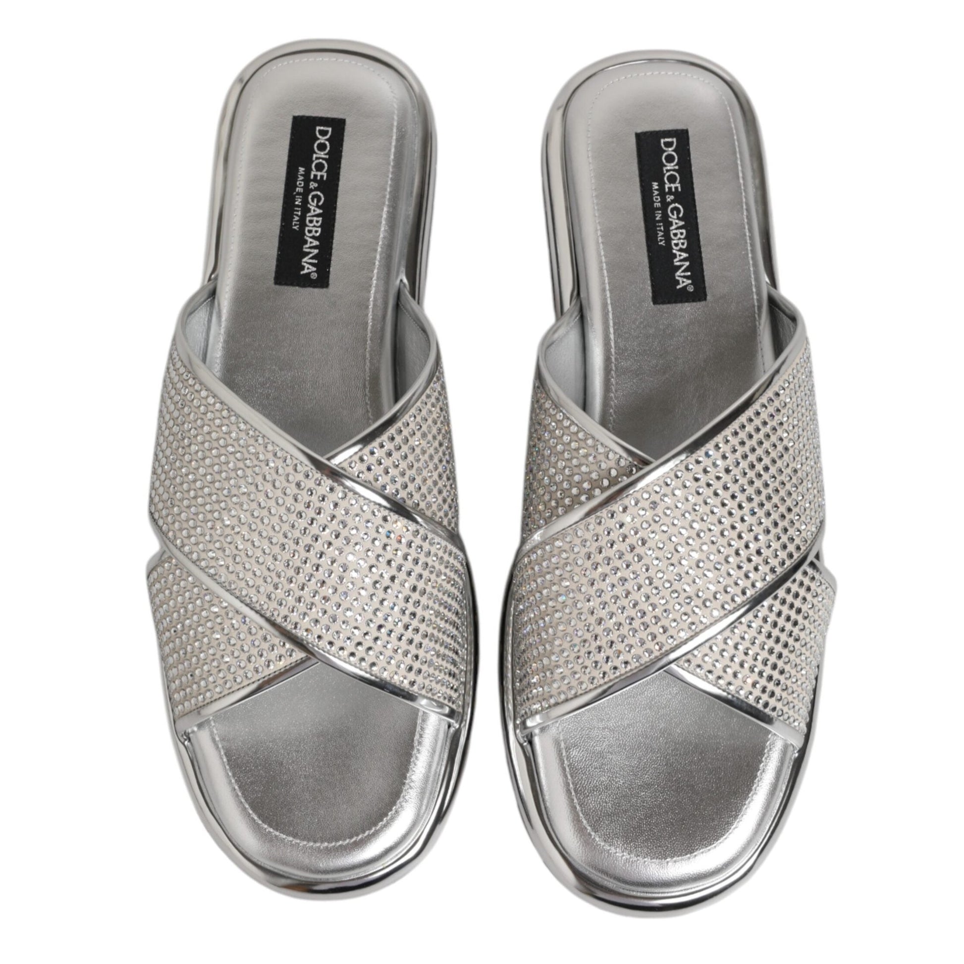 Dolce & Gabbana Silver Strass Slides Flats Slippers Shoes