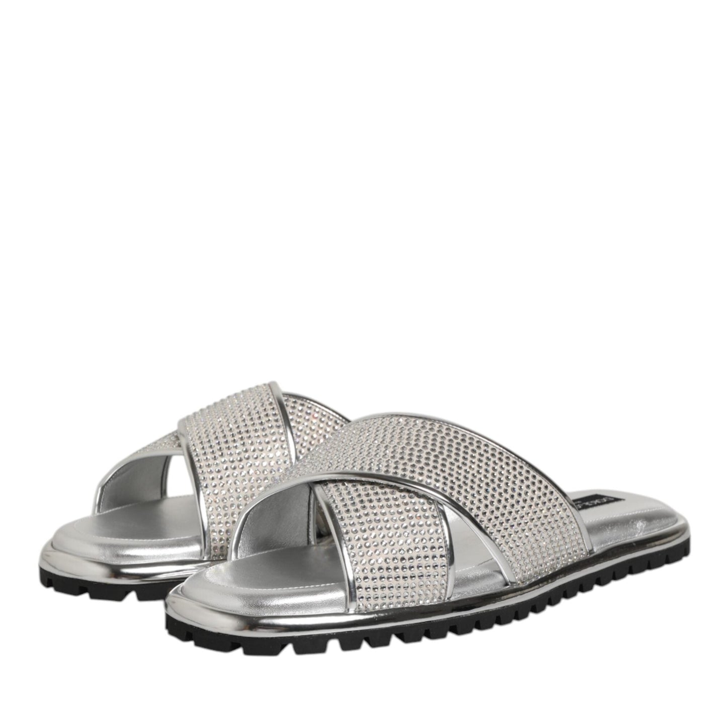 Dolce & Gabbana Silver Strass Slides Flats Slippers Shoes