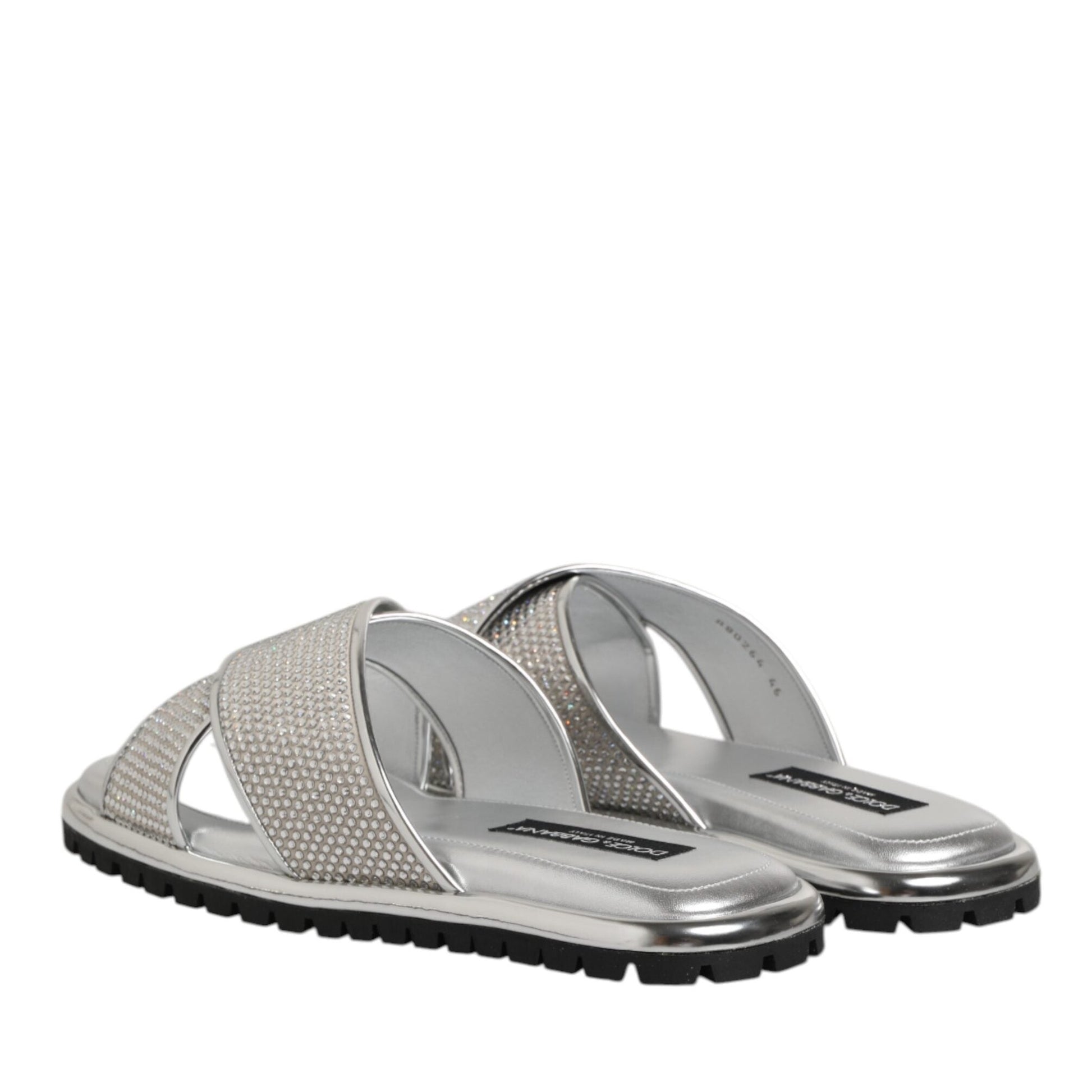 Dolce & Gabbana Silver Strass Slides Flats Slippers Shoes